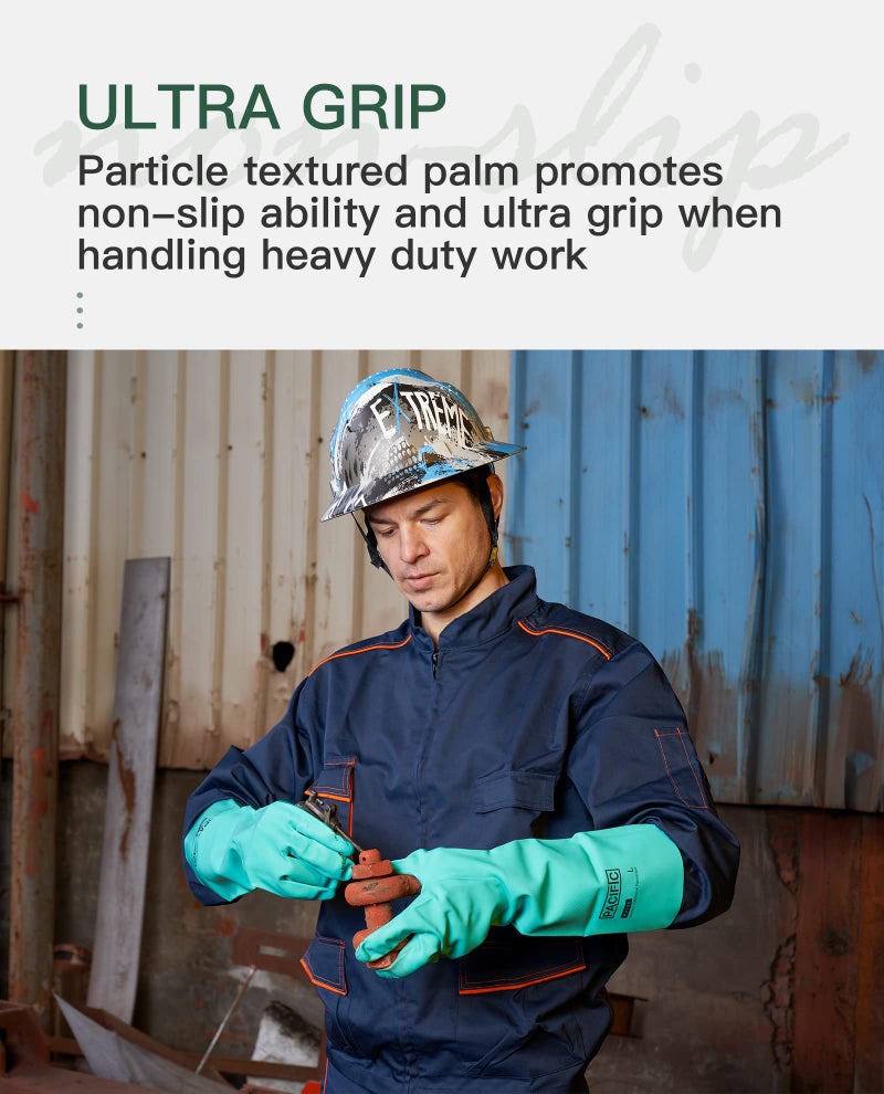 PACIFIC PPE 2 Pairs Nitrile Chemical Resistant Gloves, Flocked, Resist Strong Acid, Alkali, 15 mil, 12.6", X-Large - Image 5